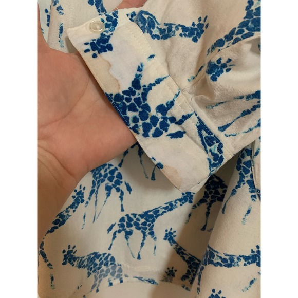 For Cynthia Linen Blend Giraffe Print White/Blue Long Sleeve SZ 2X Womens Top - Picture 8 of 8